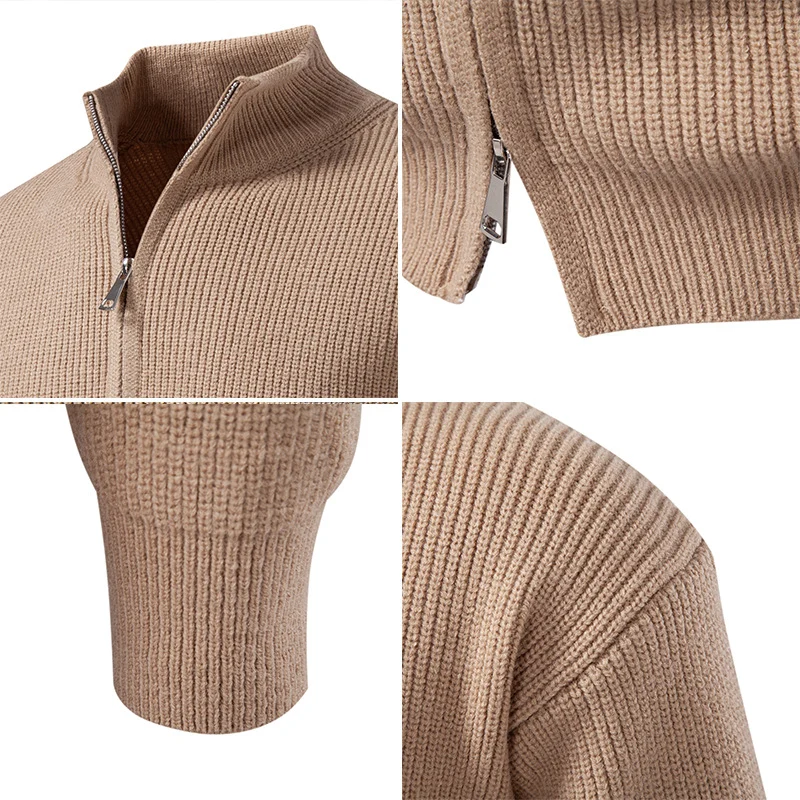 Herren Grobgerippter Zip-Cardigan mit hohem Schlauchkragen und verdeckter Naht Drune