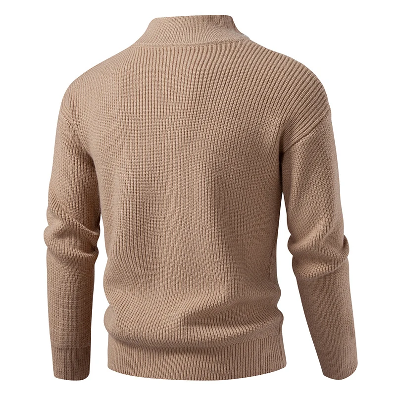 Herren Grobgerippter Zip-Cardigan mit hohem Schlauchkragen und verdeckter Naht Drune