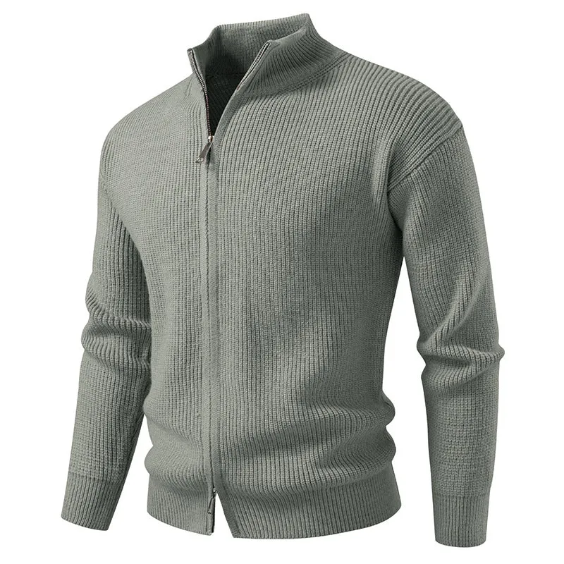 Herren Grobgerippter Zip-Cardigan mit hohem Schlauchkragen und verdeckter Naht Drune