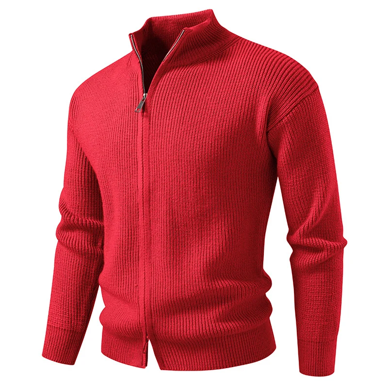 Herren Grobgerippter Zip-Cardigan mit hohem Schlauchkragen und verdeckter Naht Drune
