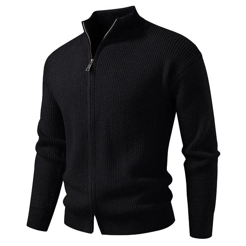 Herren Grobgerippter Zip-Cardigan mit hohem Schlauchkragen und verdeckter Naht Drune