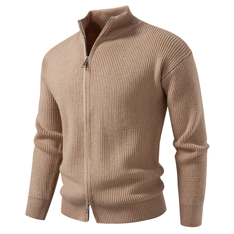 Herren Grobgerippter Zip-Cardigan mit hohem Schlauchkragen und verdeckter Naht Drune