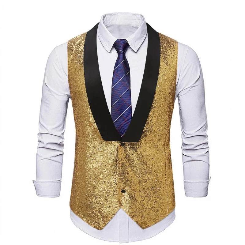 Herren Glamourweste mit Pailletten, Schalkragen und tailliertem Schnitt Drune