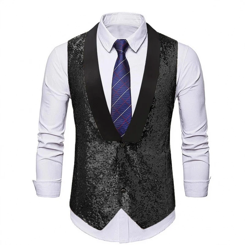 Herren Glamourweste mit Pailletten, Schalkragen und tailliertem Schnitt Drune