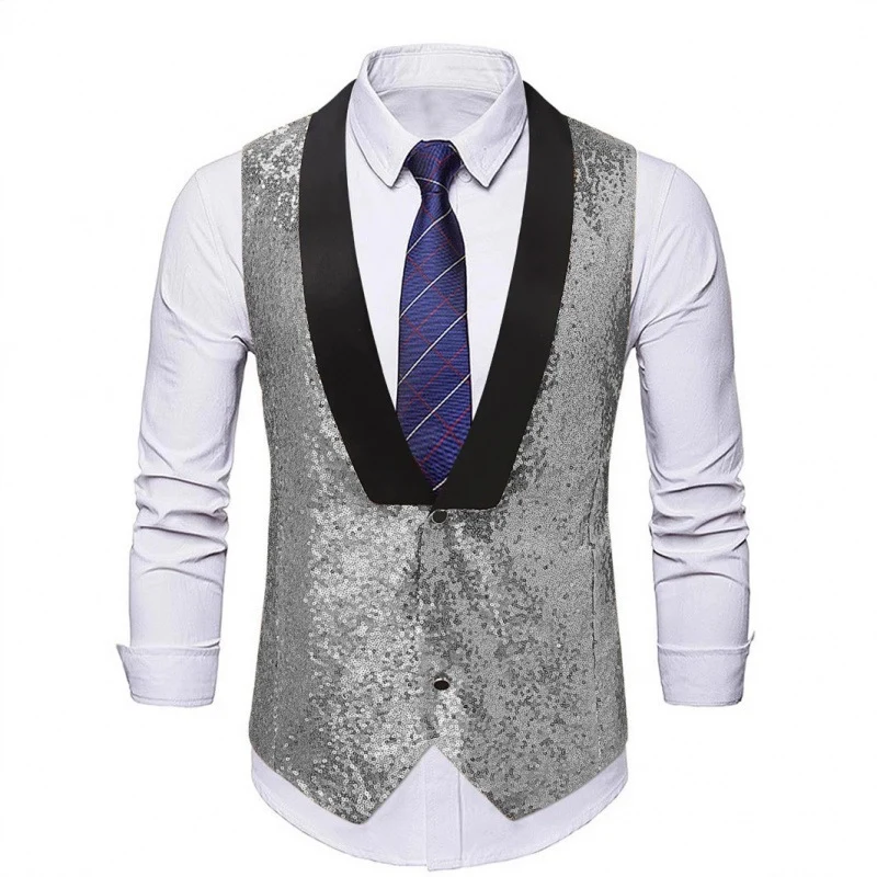 Herren Glamourweste mit Pailletten, Schalkragen und tailliertem Schnitt Drune