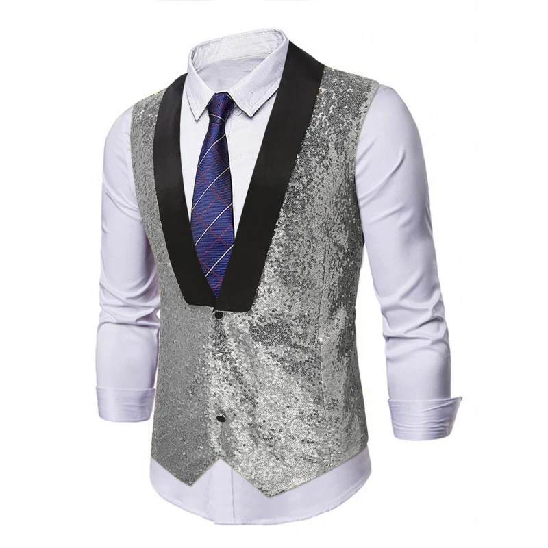 Herren Glamourweste mit Pailletten, Schalkragen und tailliertem Schnitt Drune