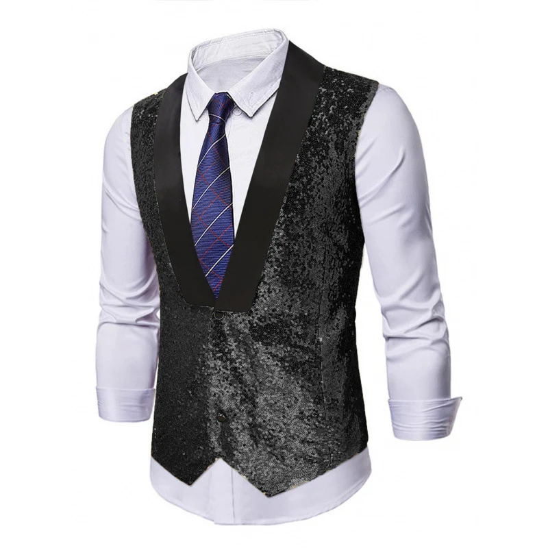 Herren Glamourweste mit Pailletten, Schalkragen und tailliertem Schnitt Drune