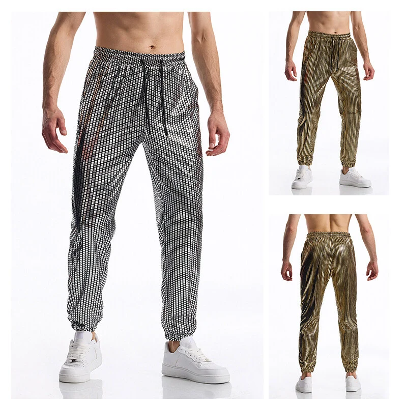 Herren Glamouröse Jogginghose mit Metallic‑Karo, elastischem Bund und schmaler Silhouette Drune