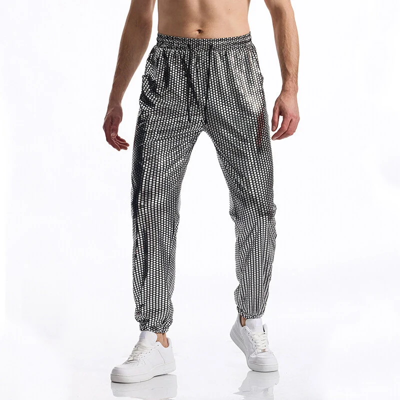 Herren Glamouröse Jogginghose mit Metallic‑Karo, elastischem Bund und schmaler Silhouette Drune