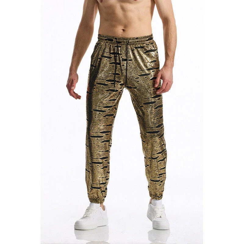 Herren Glamouröse Jogginghose mit Metallic‑Karo, elastischem Bund und schmaler Silhouette Drune