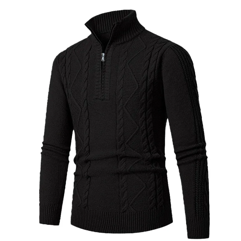 Herren Gestrickter Halbzip-Rollkragenpullover mit Zopfmuster und Rippbündchen Drune