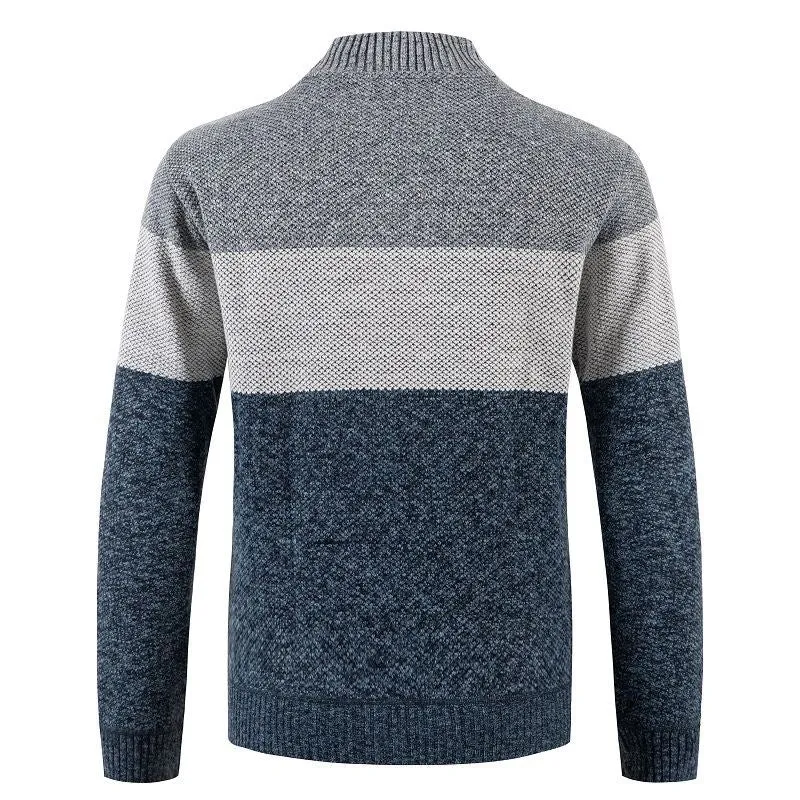 Herren Gestrickte Zip-Strickjacke mit Stehkragen und kariert gefütterter Innenlage Drune
