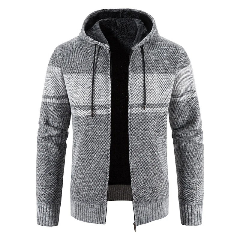 Herren Gestrickte Kapuzen‑Strickjacke mit Teddyfutter und durchgehendem Reißverschluss Drune