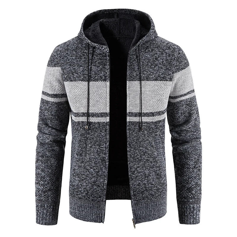 Herren Gestrickte Kapuzen‑Strickjacke mit Teddyfutter und durchgehendem Reißverschluss Drune