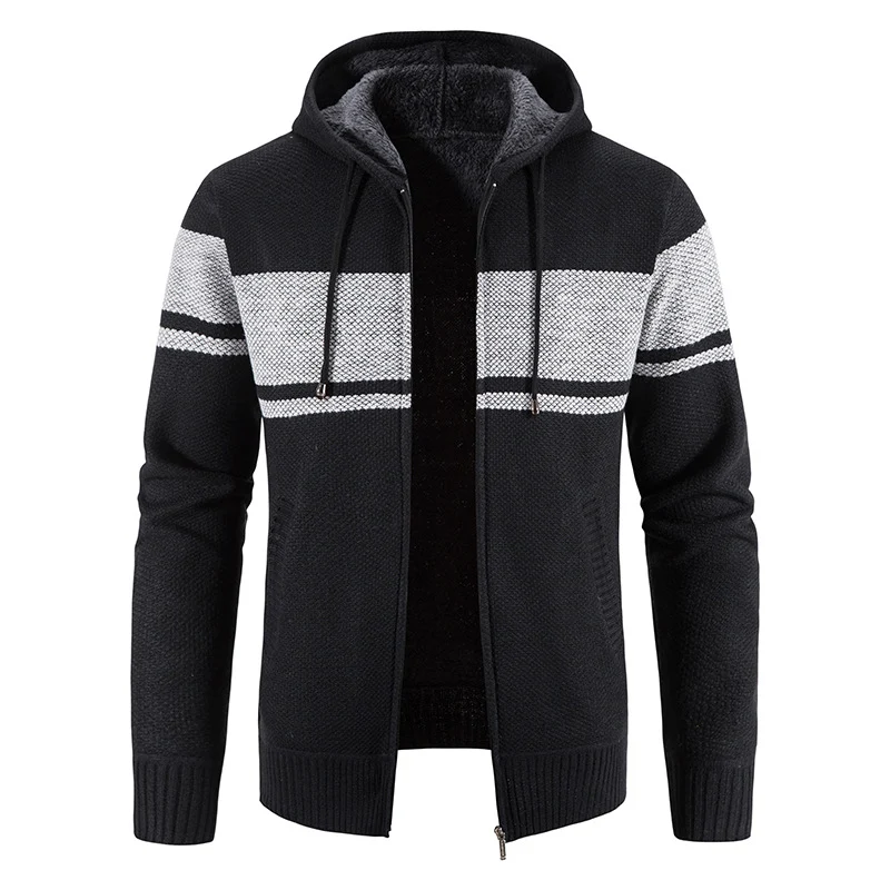 Herren Gestrickte Kapuzen‑Strickjacke mit Teddyfutter und durchgehendem Reißverschluss Drune