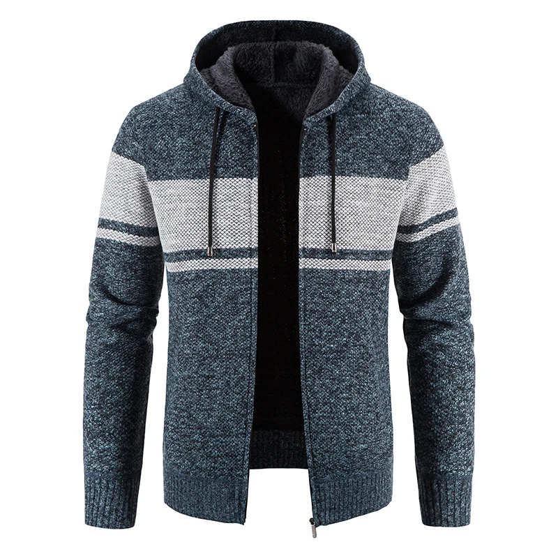 Herren Gestrickte Kapuzen‑Strickjacke mit Teddyfutter und durchgehendem Reißverschluss Drune