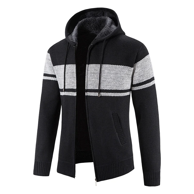 Herren Gestrickte Kapuzen‑Strickjacke mit Teddyfutter und durchgehendem Reißverschluss Drune