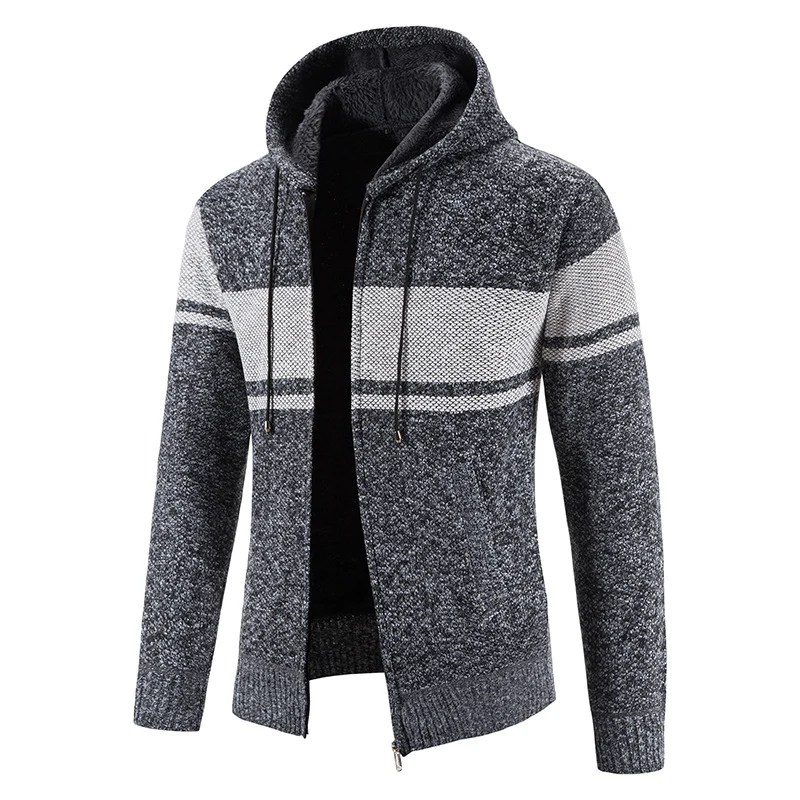 Herren Gestrickte Kapuzen‑Strickjacke mit Teddyfutter und durchgehendem Reißverschluss Drune