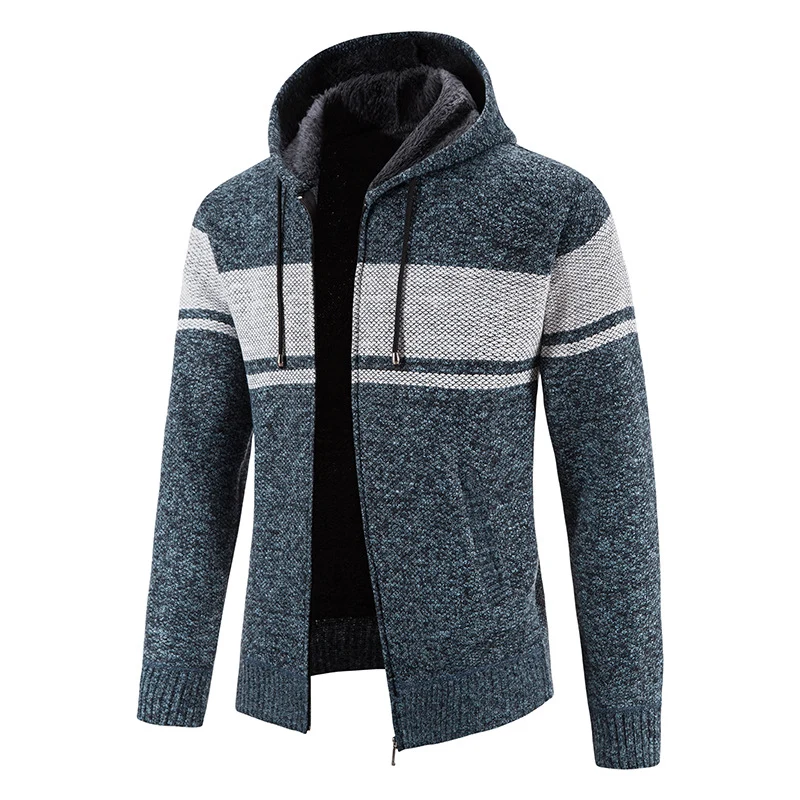 Herren Gestrickte Kapuzen‑Strickjacke mit Teddyfutter und durchgehendem Reißverschluss Drune