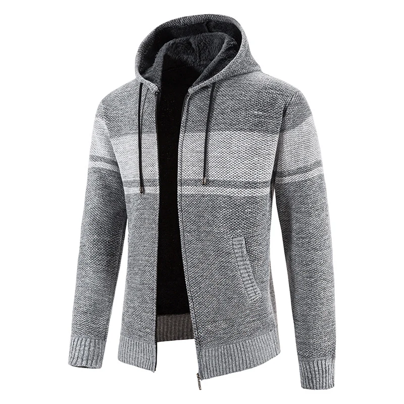 Herren Gestrickte Kapuzen‑Strickjacke mit Teddyfutter und durchgehendem Reißverschluss Drune