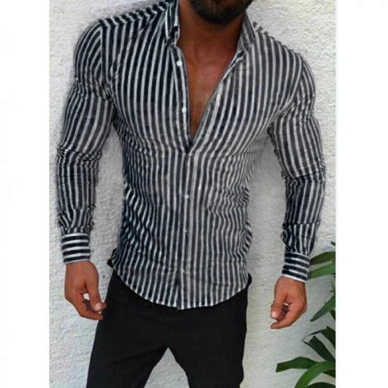 Herren Gestreiftes Slim‑Fit Hemd mit Button‑Down‑Kragen und taillierter Silhouette Drune