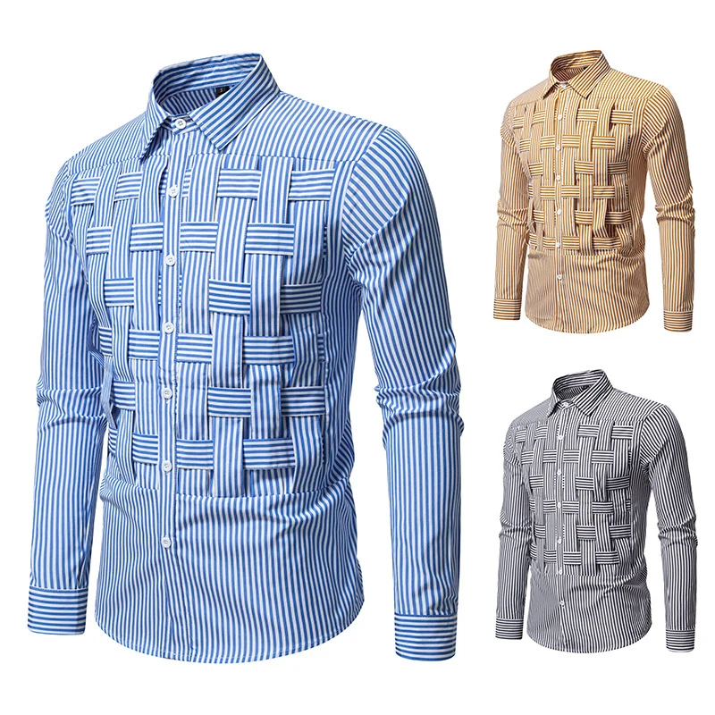 Herren Gestreiftes Business-Hemd mit gewebter Flechtoptik und Slim-Fit Drune