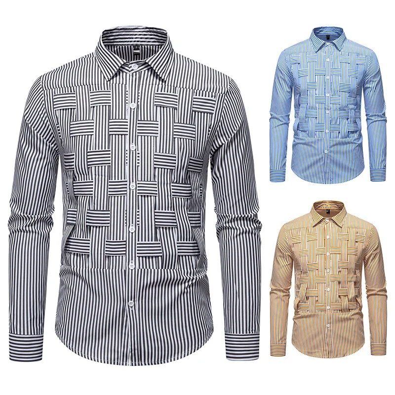 Herren Gestreiftes Business-Hemd mit gewebter Flechtoptik und Slim-Fit Drune