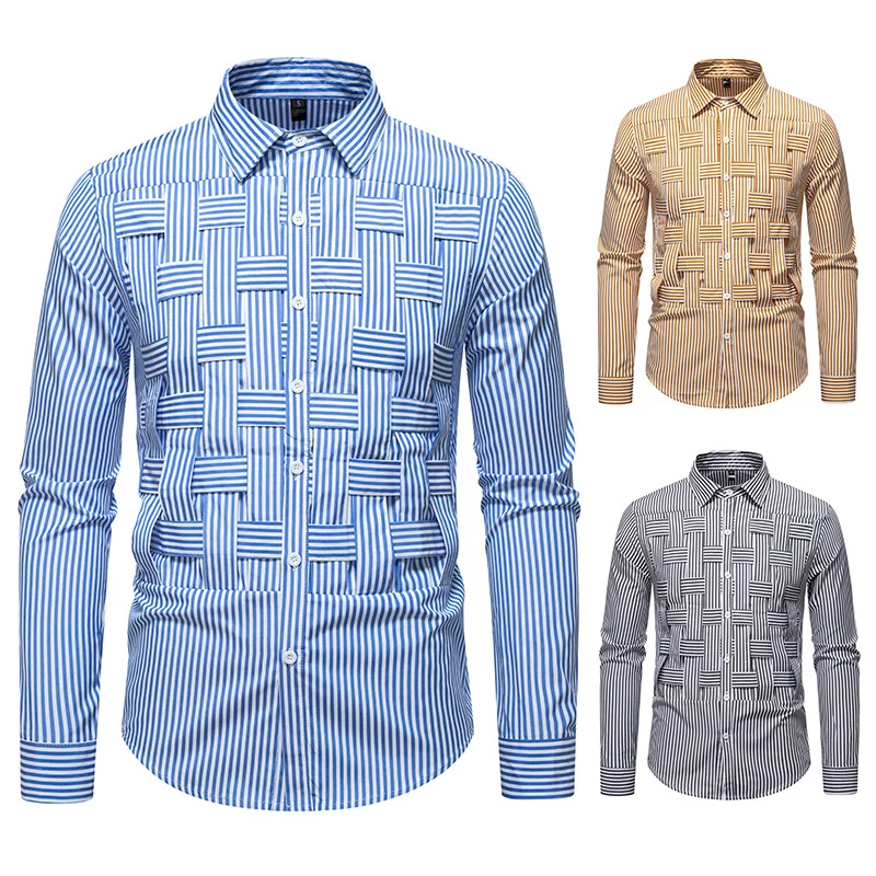 Herren Gestreiftes Business-Hemd mit gewebter Flechtoptik und Slim-Fit Drune