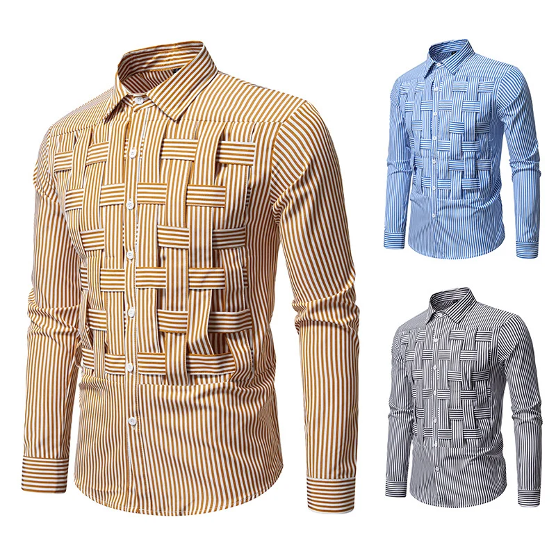 Herren Gestreiftes Business-Hemd mit gewebter Flechtoptik und Slim-Fit Drune