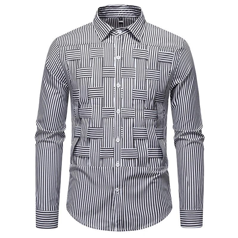 Herren Gestreiftes Business-Hemd mit gewebter Flechtoptik und Slim-Fit Drune