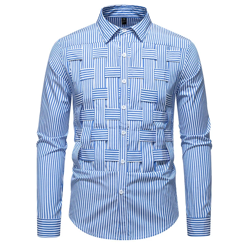 Herren Gestreiftes Business-Hemd mit gewebter Flechtoptik und Slim-Fit Drune
