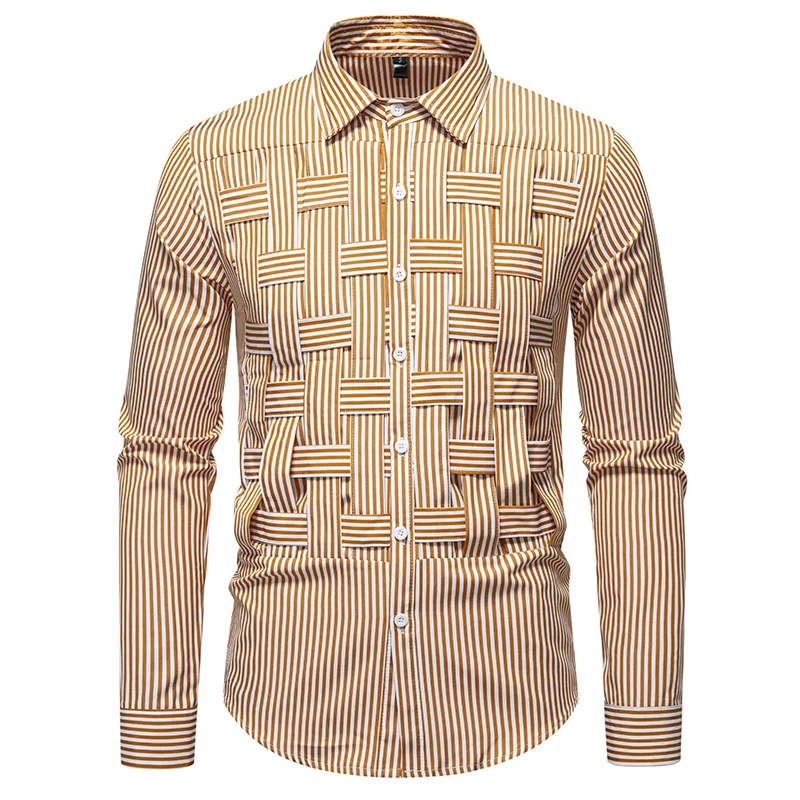 Herren Gestreiftes Business-Hemd mit gewebter Flechtoptik und Slim-Fit Drune