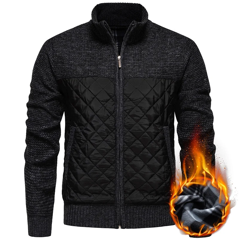 Herren Gestepptes Hybrid-Strickjacke mit Stehkragen und durchgehendem Reißverschluss Drune