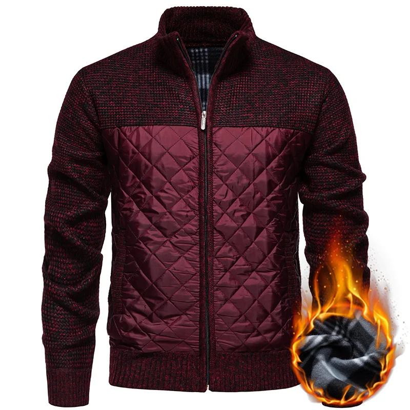 Herren Gestepptes Hybrid-Strickjacke mit Stehkragen und durchgehendem Reißverschluss Drune