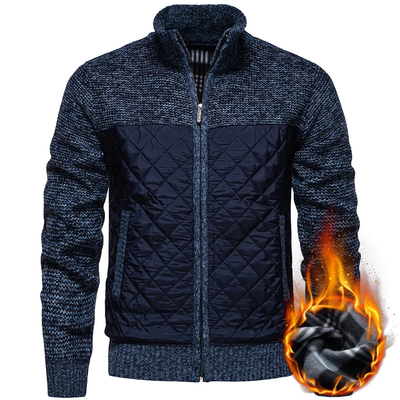 Herren Gestepptes Hybrid-Strickjacke mit Stehkragen und durchgehendem Reißverschluss Drune