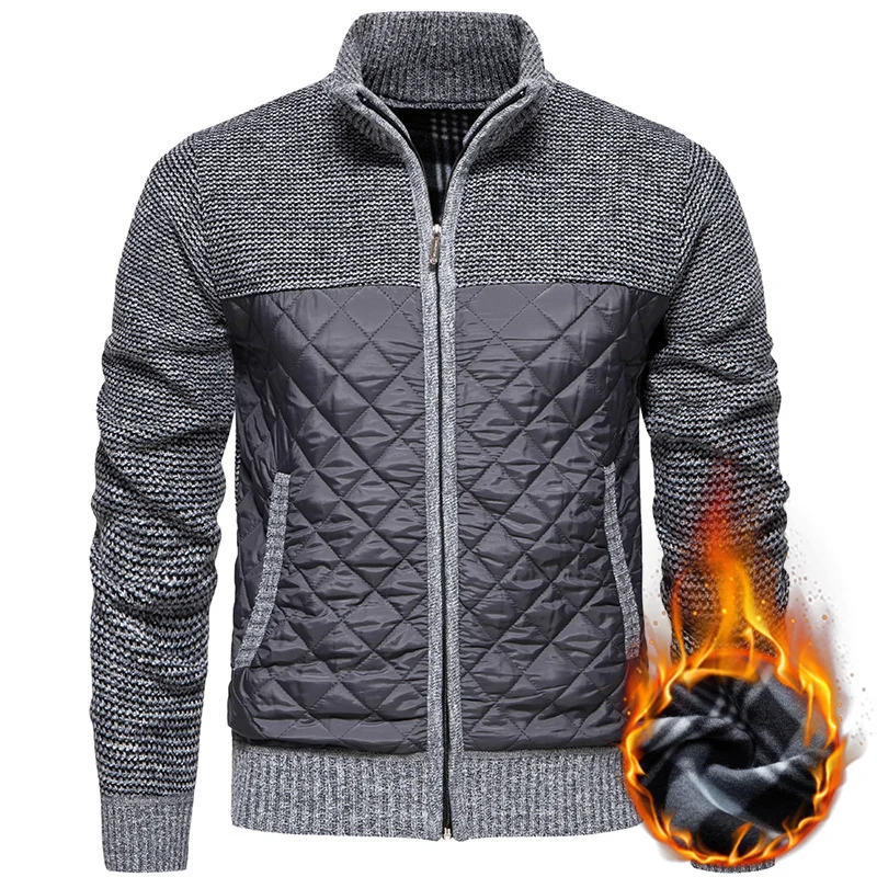 Herren Gestepptes Hybrid-Strickjacke mit Stehkragen und durchgehendem Reißverschluss Drune