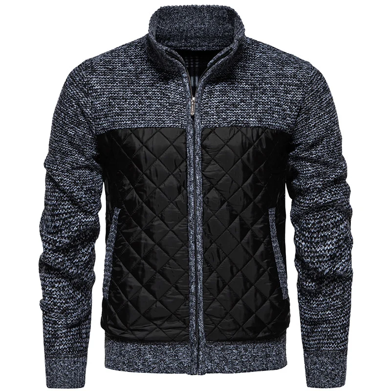 Herren Gestepptes Hybrid-Strickjacke mit Stehkragen und durchgehendem Reißverschluss Drune