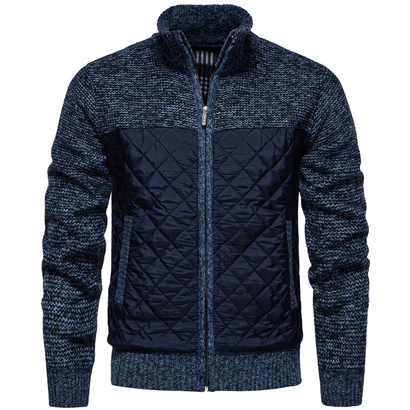 Herren Gestepptes Hybrid-Strickjacke mit Stehkragen und durchgehendem Reißverschluss Drune