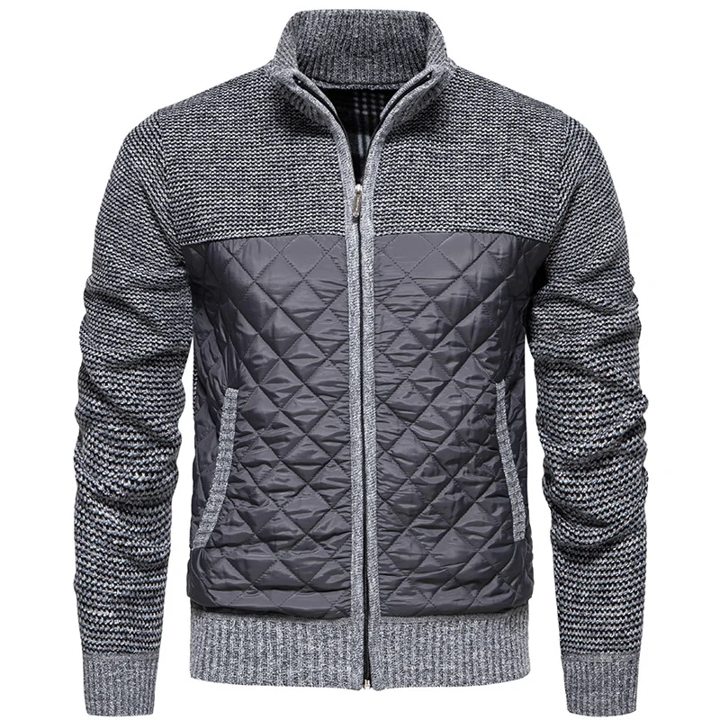 Herren Gestepptes Hybrid-Strickjacke mit Stehkragen und durchgehendem Reißverschluss Drune