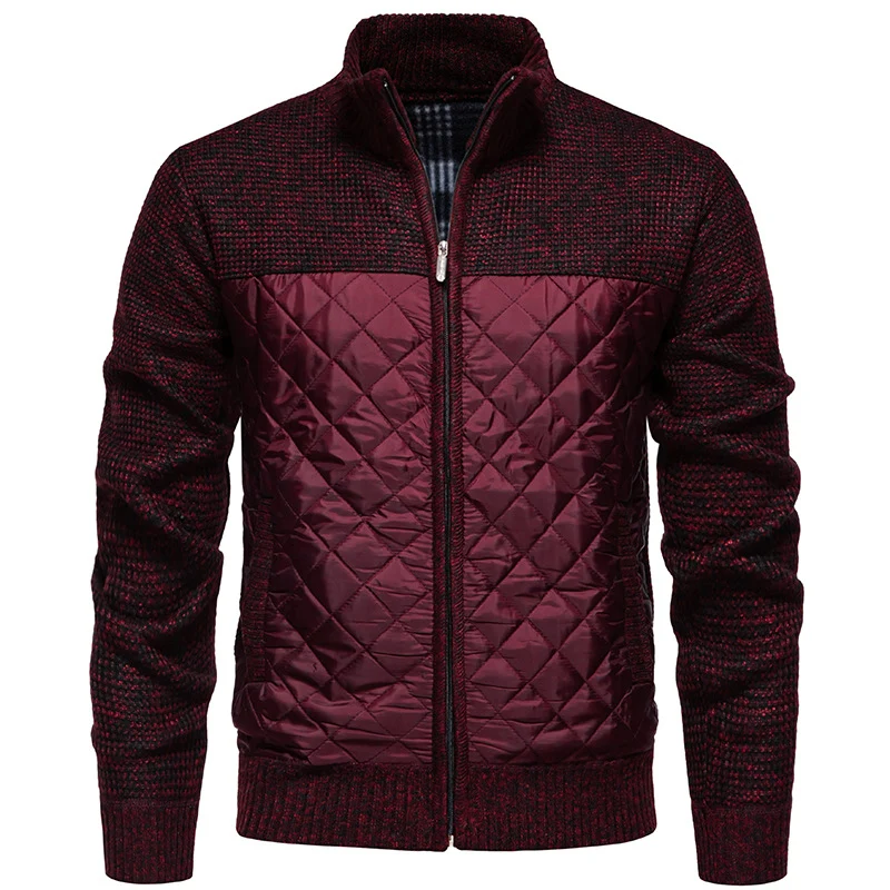 Herren Gestepptes Hybrid-Strickjacke mit Stehkragen und durchgehendem Reißverschluss Drune