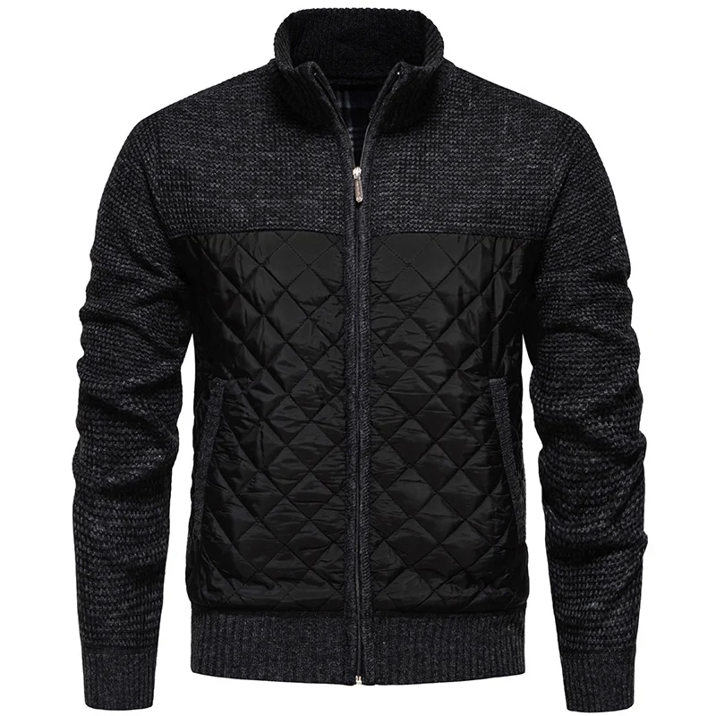Herren Gestepptes Hybrid-Strickjacke mit Stehkragen und durchgehendem Reißverschluss Drune