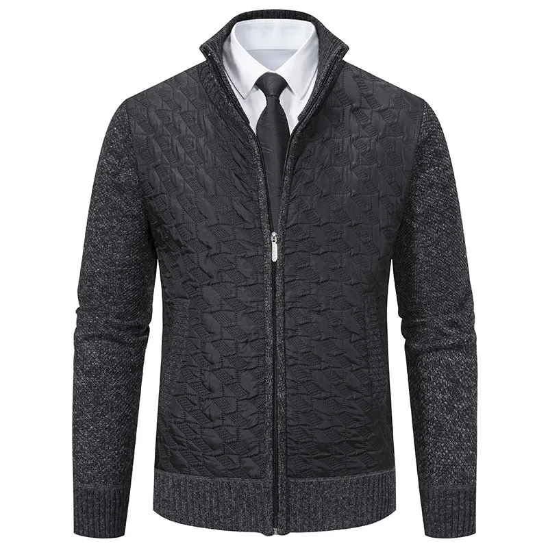 Herren Gesteppte Hybrid-Strickjacke mit Stehkragen, Kontrastärmeln und durchgehendem Reißverschluss Drune