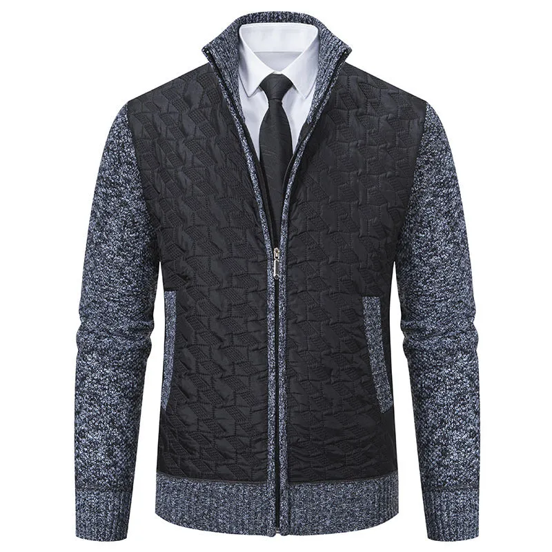 Herren Gesteppte Hybrid-Strickjacke mit Stehkragen, Kontrastärmeln und durchgehendem Reißverschluss Drune