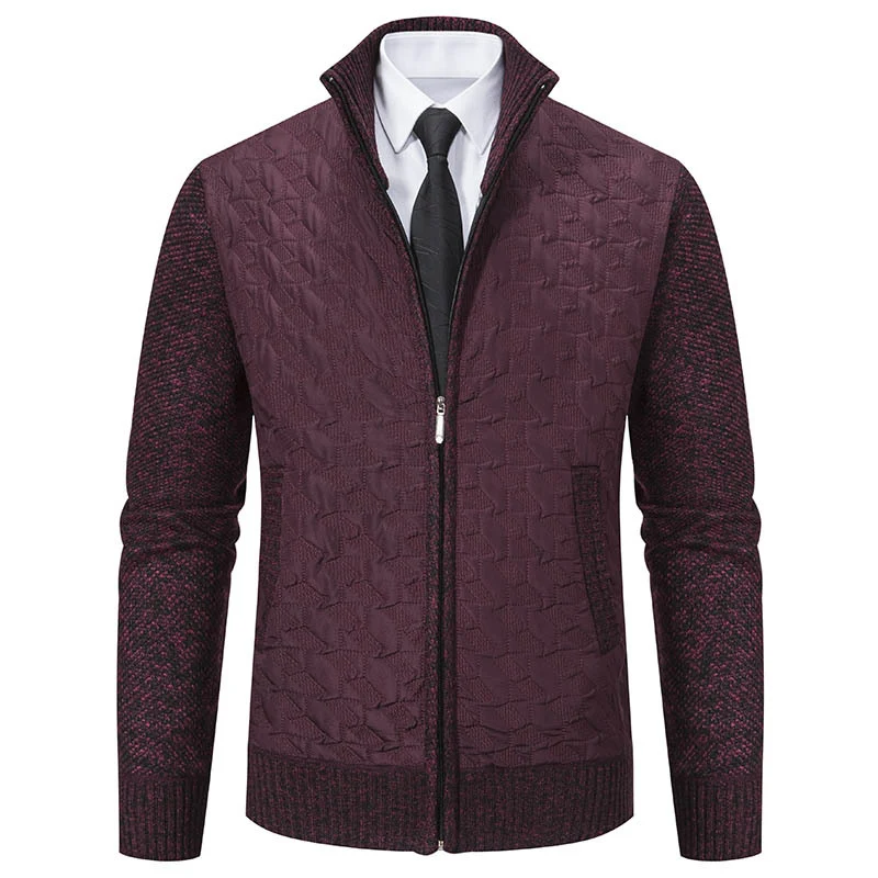 Herren Gesteppte Hybrid-Strickjacke mit Stehkragen, Kontrastärmeln und durchgehendem Reißverschluss Drune
