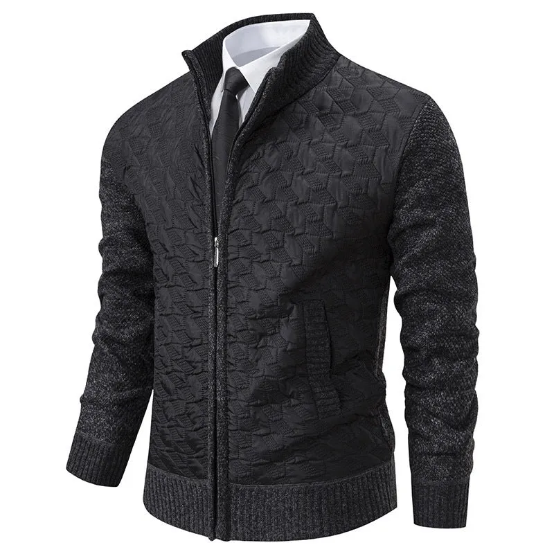 Herren Gesteppte Hybrid-Strickjacke mit Stehkragen, Kontrastärmeln und durchgehendem Reißverschluss Drune