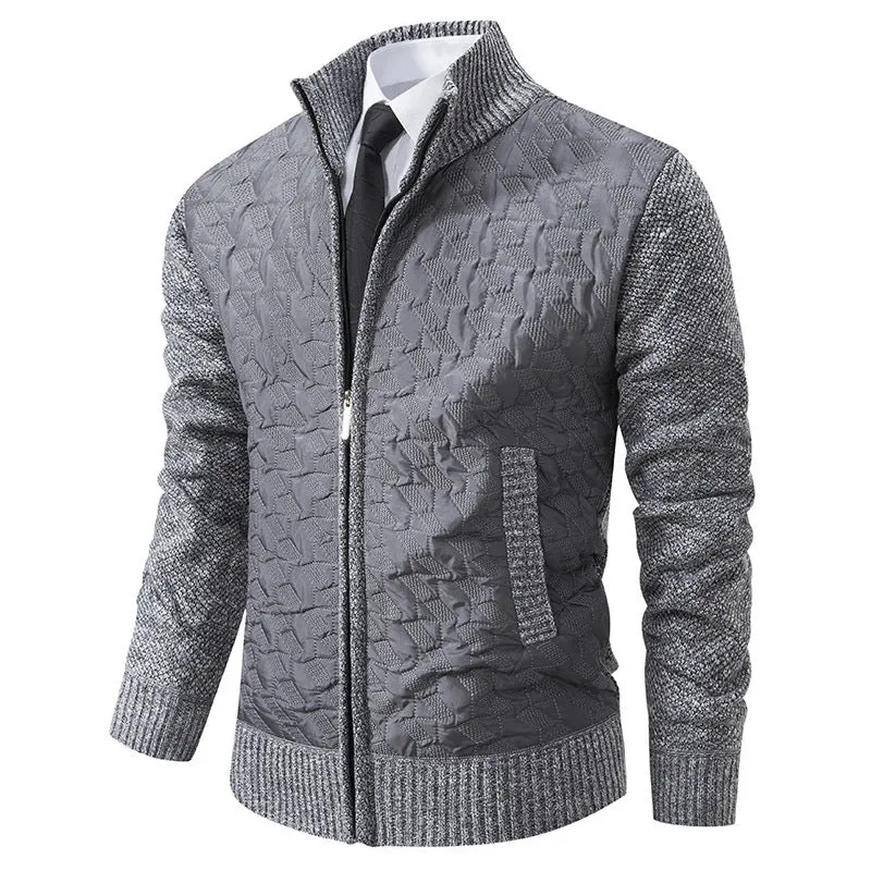 Herren Gesteppte Hybrid-Strickjacke mit Stehkragen, Kontrastärmeln und durchgehendem Reißverschluss Drune