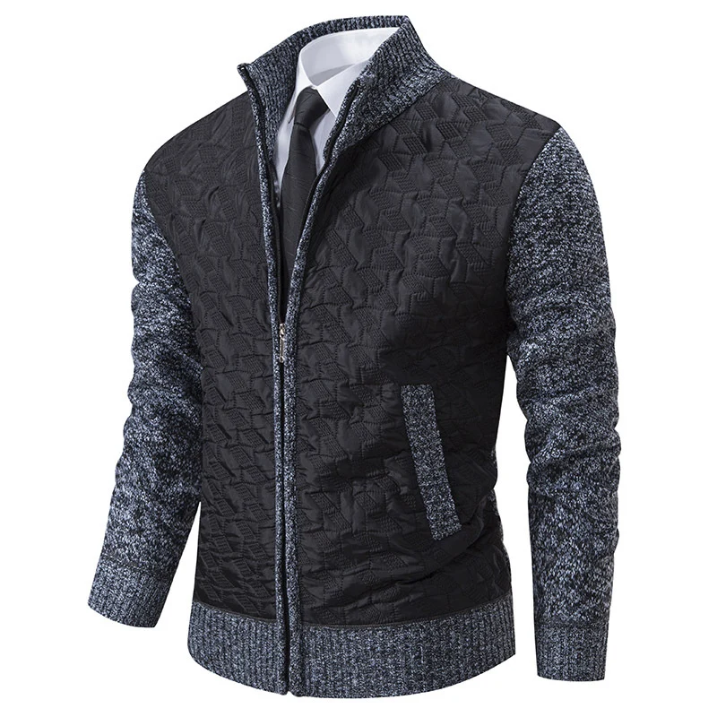 Herren Gesteppte Hybrid-Strickjacke mit Stehkragen, Kontrastärmeln und durchgehendem Reißverschluss Drune