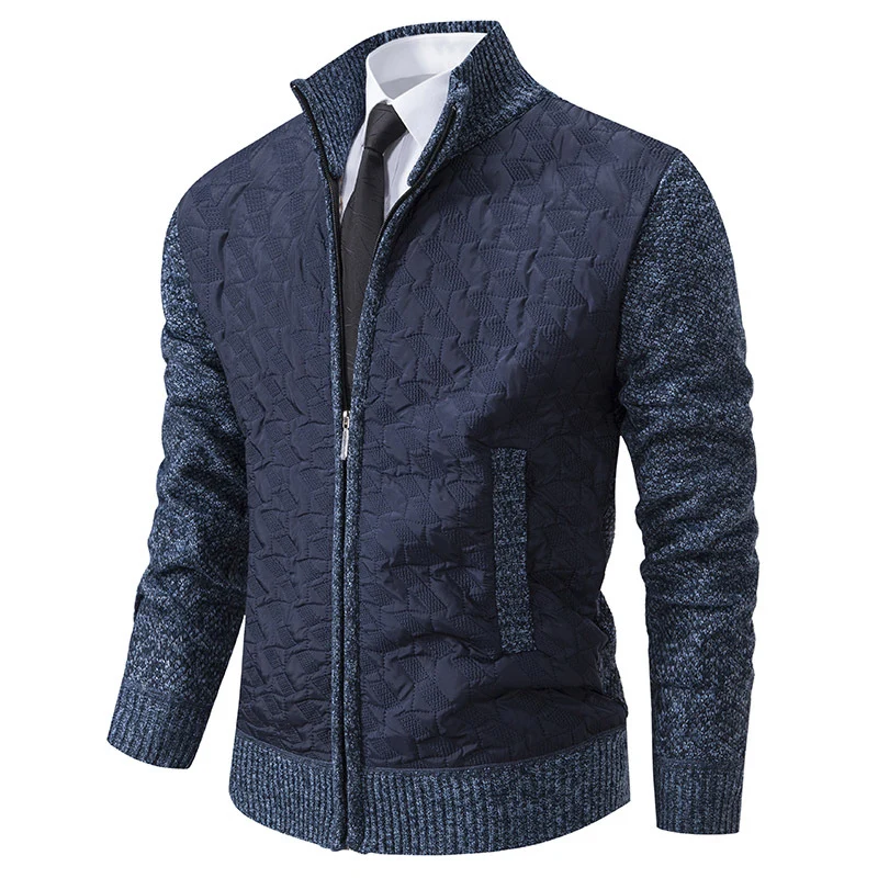 Herren Gesteppte Hybrid-Strickjacke mit Stehkragen, Kontrastärmeln und durchgehendem Reißverschluss Drune