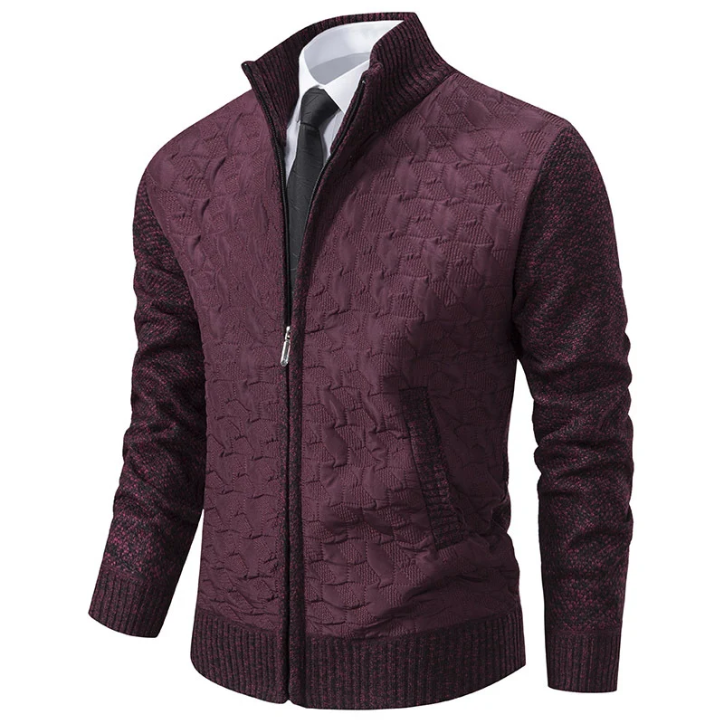 Herren Gesteppte Hybrid-Strickjacke mit Stehkragen, Kontrastärmeln und durchgehendem Reißverschluss Drune