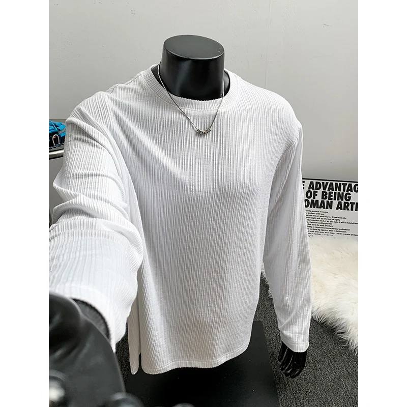Herren Geripptes Langarmshirt aus Feinstrick mit Rundhalsausschnitt Drune
